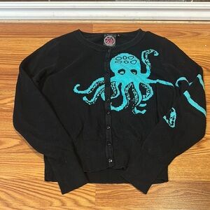 Black Cardigan with Blue Octopus Design